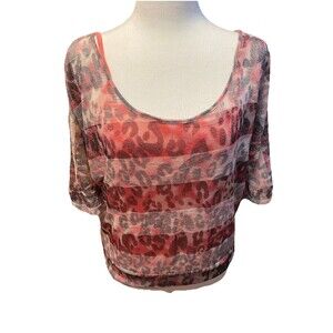 Almost Famous Pink Black Sheer Top Animal Print Lace Women Sz XL Barbie Preppy